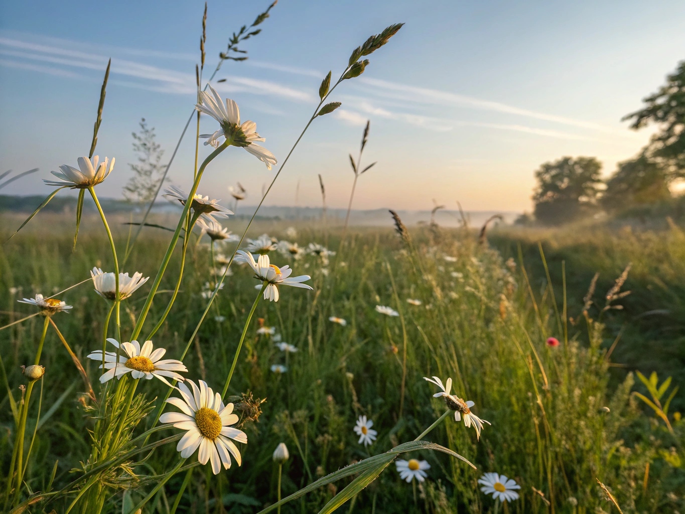 Kamomillblommor i naturlig miljö